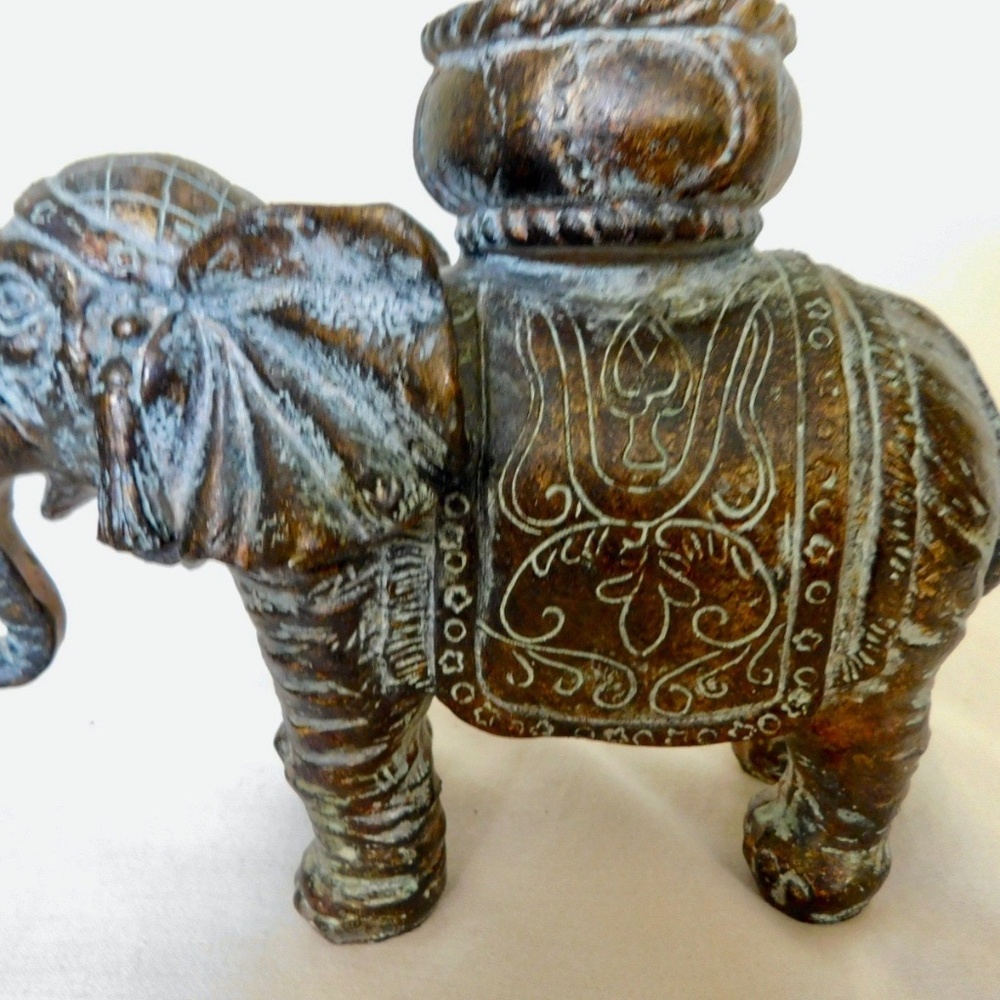 Elephant Votive Candle Holder Bronze Tone Trunk Curls Up Home Decor  Patina